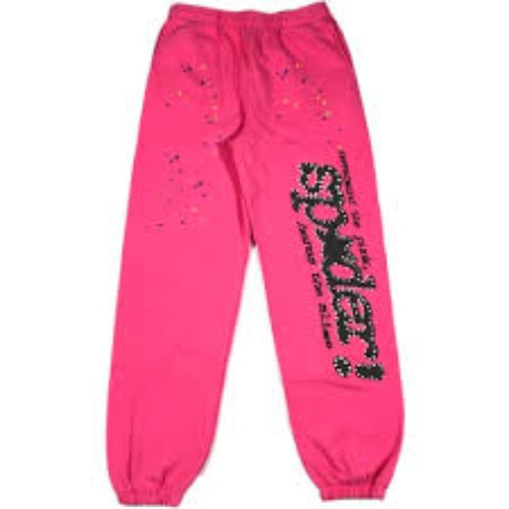Sp5der P*nk V2 Sweatpants Black on Pink